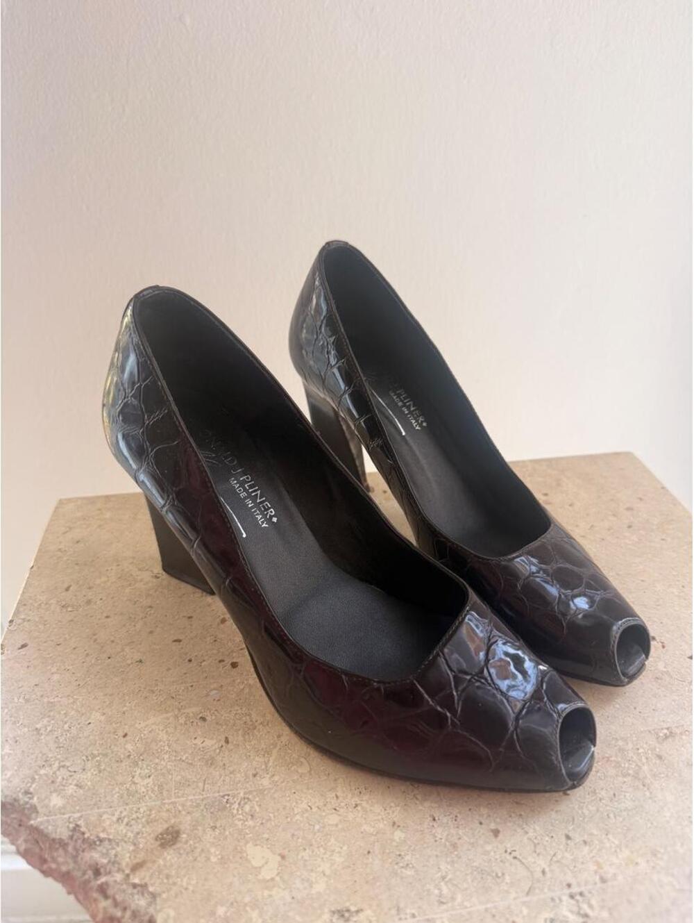Donald J Pliner Dark Brown Croc Peep Toe Heels